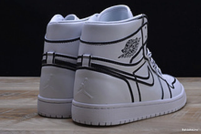 Cheap BK jordan hand-painted 3d pencil” nike mens retro air “comic 1 aa4724-110 white 1203